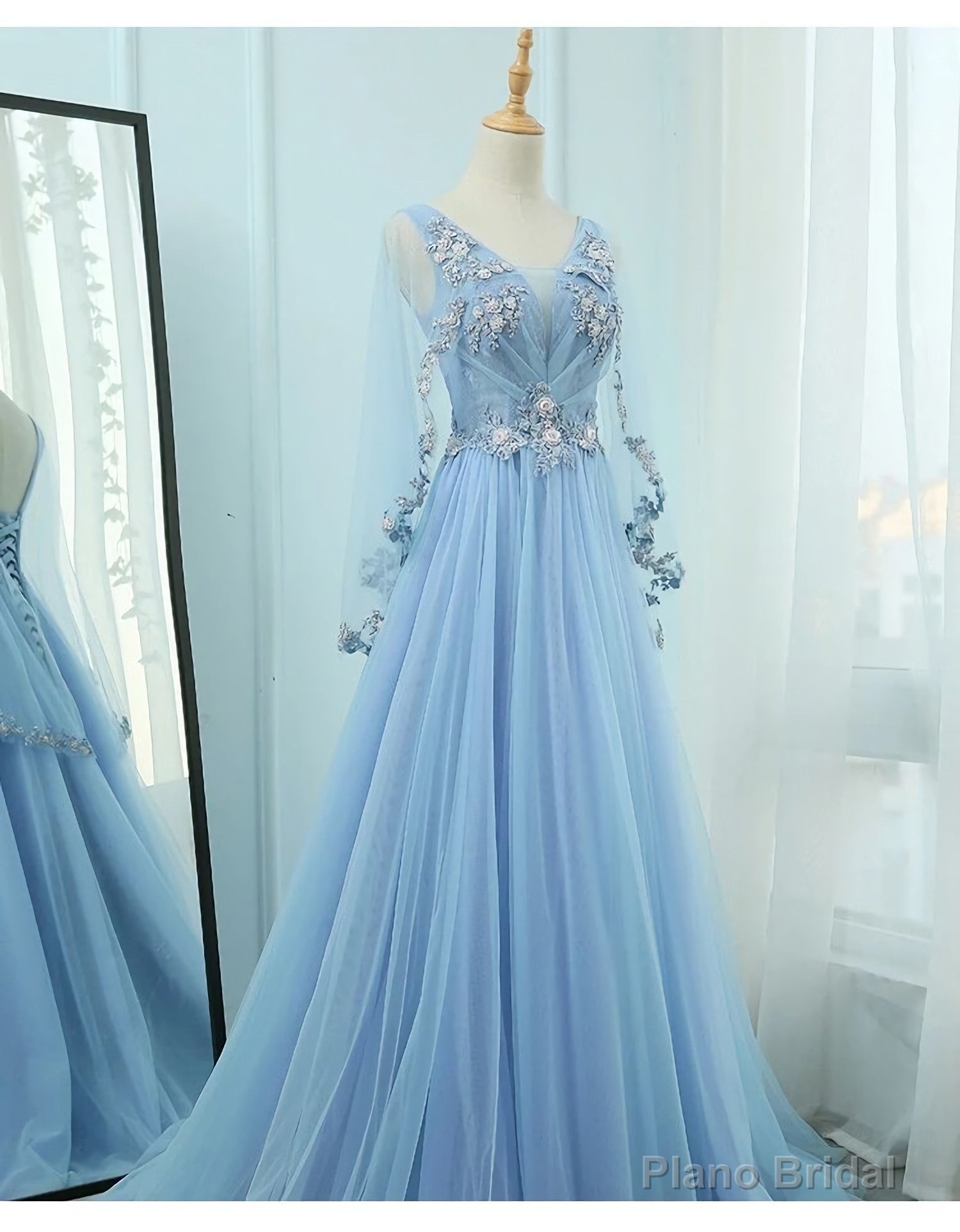 Beautiful Tulle Light Blue Floor Length Prom Dress, New Party Dress Secondary image