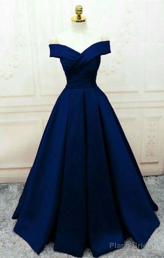 Navy Blue Party Gown Simple Satin Long Prom Dress Main image