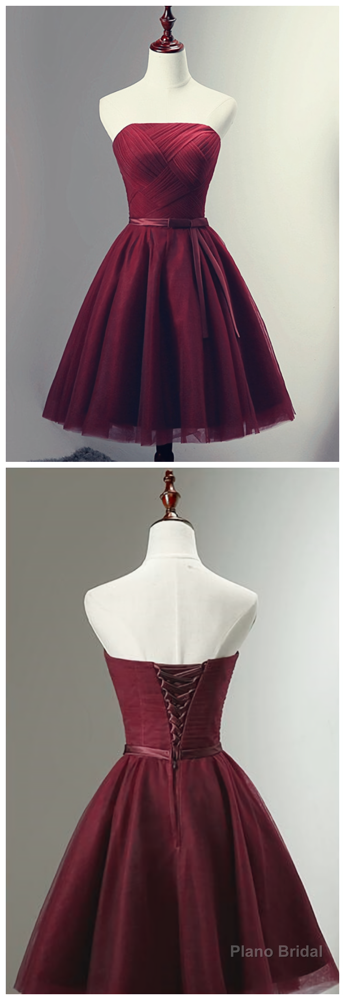 Beautiful Burgundy Knee Length Lace Up Tulle Party Dress, Homecoming Dress, Short Prom Dress Secondary image