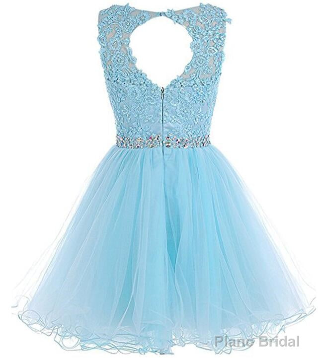 Charming Light Champagne Short Lace Beaded Party Dress, Tulle Homecoming Dress, Formal Dress Secondary image