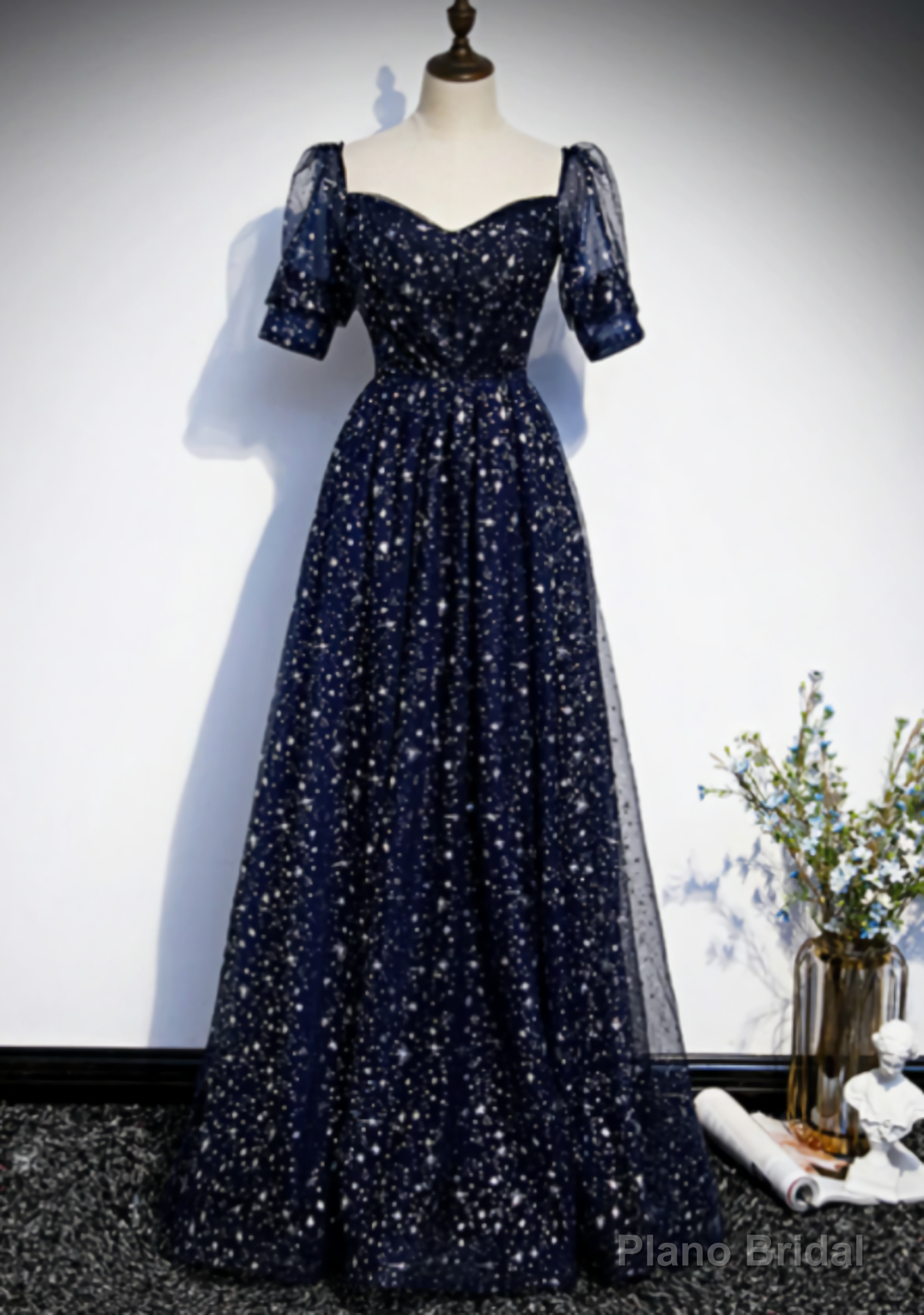 Tulle Square Short Sleeve Prom Dresses Main image