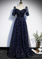 Tulle Square Short Sleeve Prom Dresses