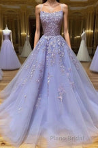 Long Backless Lavender Lace Formal Prom Dresses