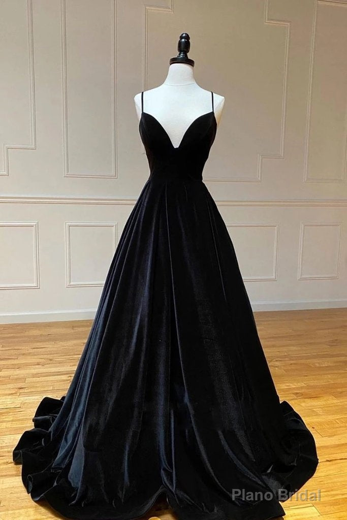 Black V Neck Long A Line Prom Dress, Evening Dresses Secondary image