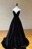Black V Neck Long A Line Prom Dress, Evening Dresses