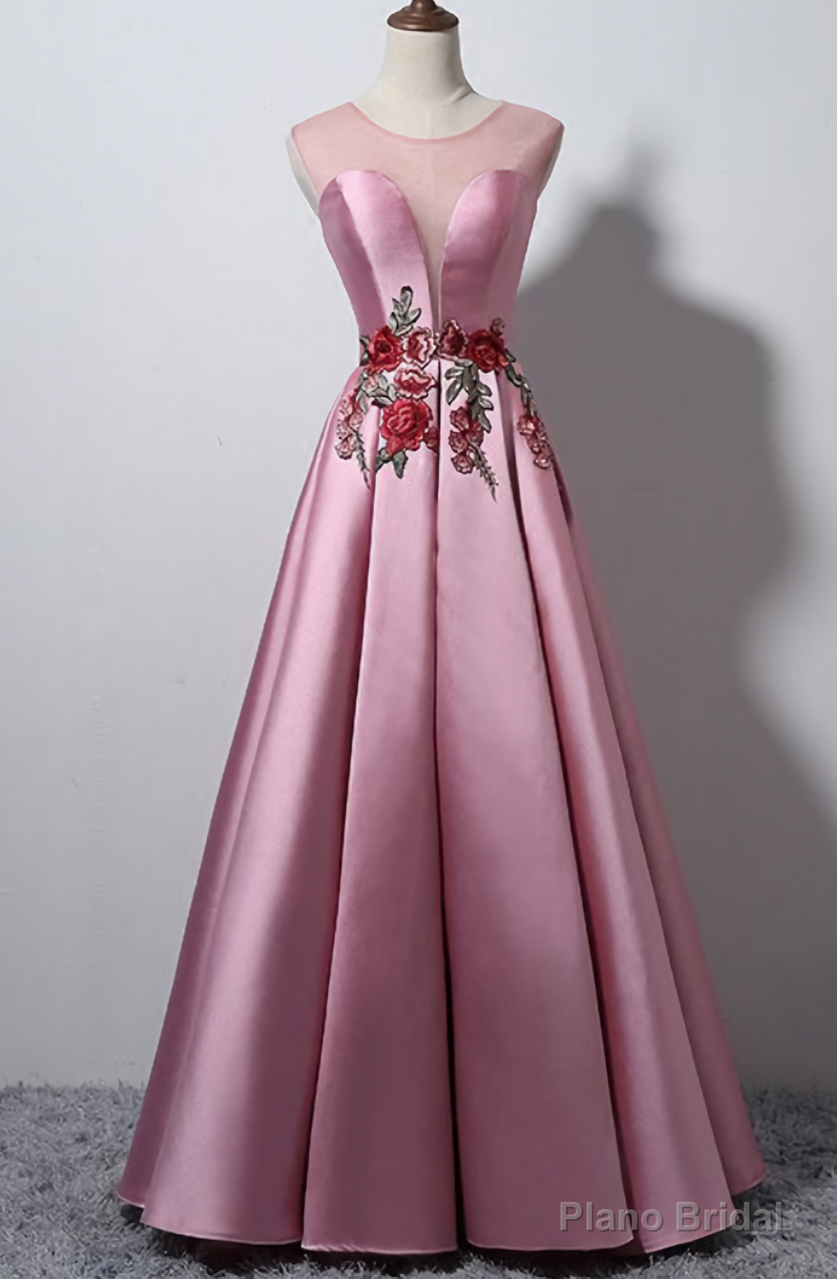 Sleeveless A Line Cap Sleeve Satin Floor Length O Neckline Long Evening Dresses Main image