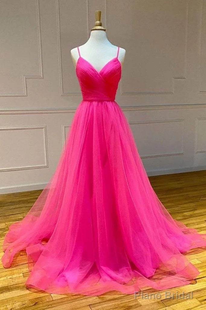 Evening Dresses Dance Dresses Hot Pink A Line Tulle Prom Dresses Long Formal Dresses Main image