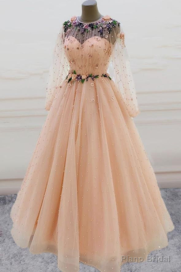 Cute Tulle Applique Long Prom Dress, Evening Dress Main image