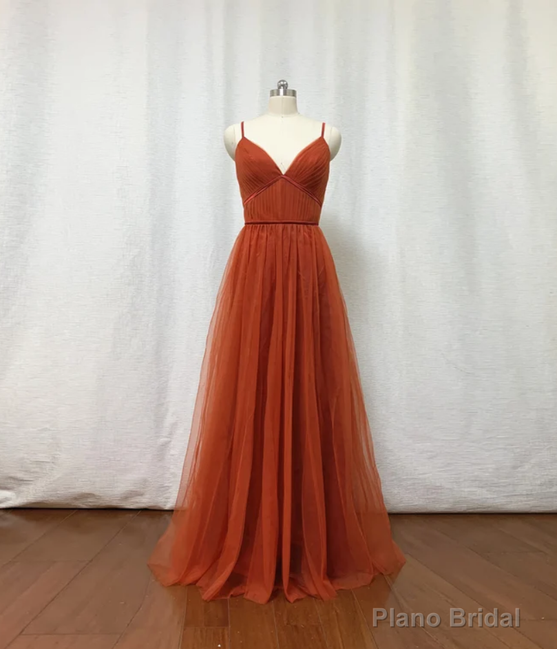 Bridesmaid Dresses, Burnt Tulle Bridesmaid Dress, 2025 Spaghetti Straps Boho