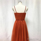 Bridesmaid Dresses, Burnt Tulle Bridesmaid Dress, 2025 Spaghetti Straps Boho