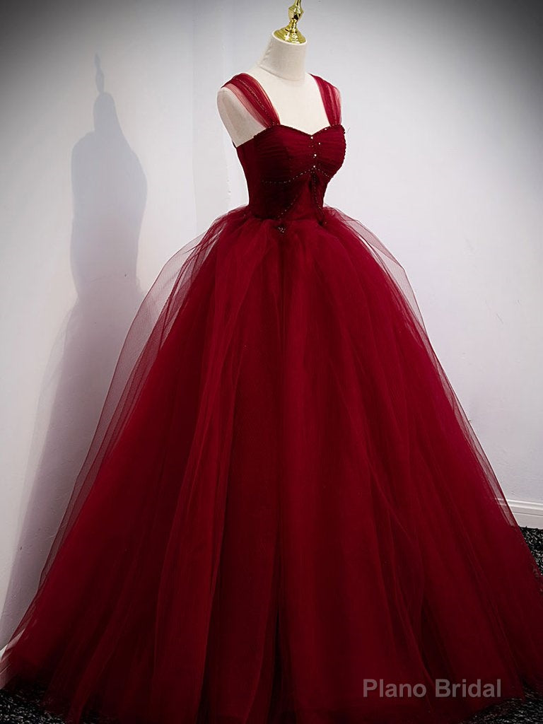 Burgundy Sweetheart Tulle Long Prom Dress, Burgundy Evening Dress Secondary image