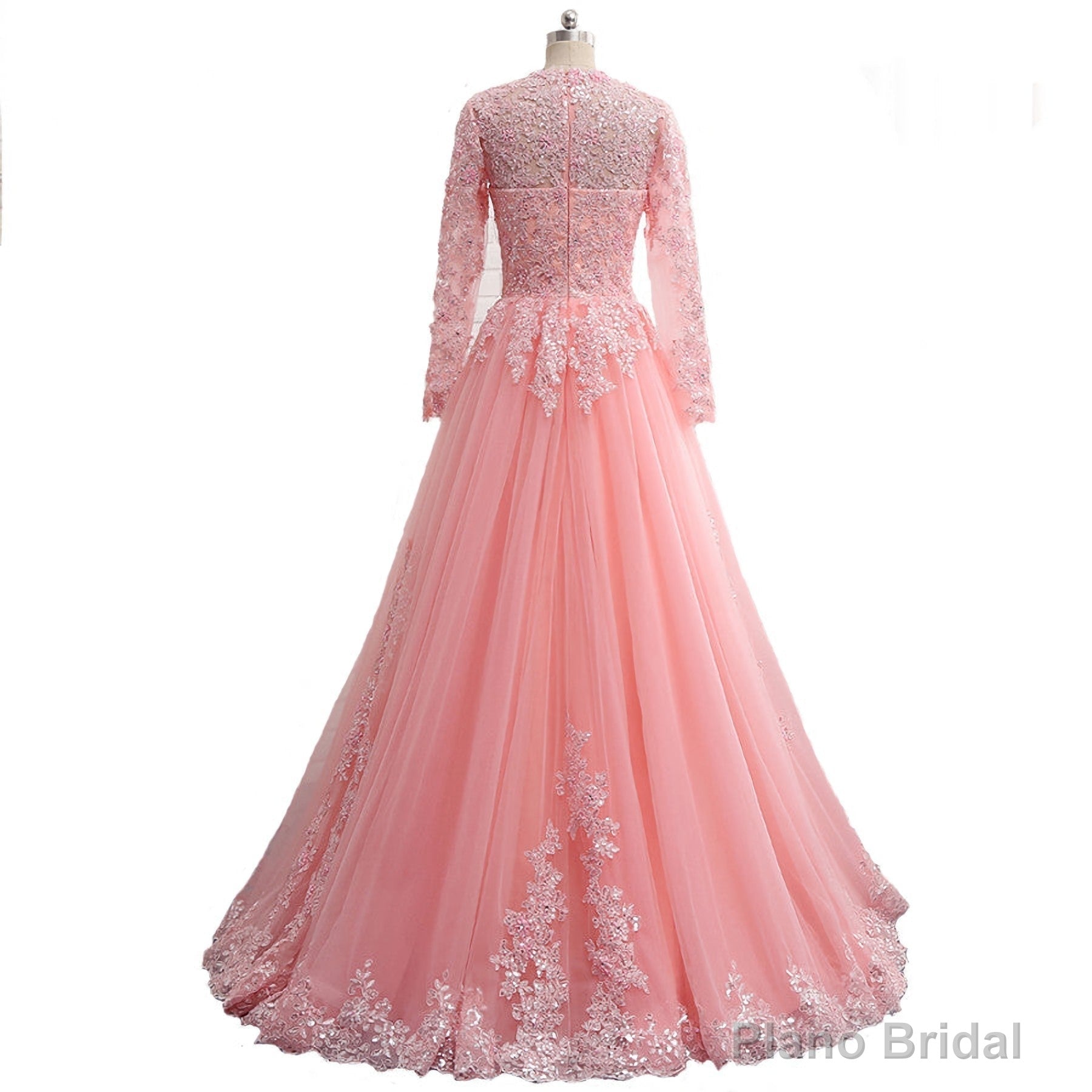 of Appliques long neck O a line long veils Evening Dresses Secondary image