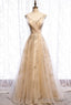 Champagne Tulle Sequins Long Prom Dress Evening Gown