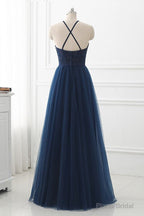 Navy Prom Dress, Halter Neckline Evening Dress, Winter Formal Dress, Pageant Dance Dresses, Graduation School Party Gown Pc0247