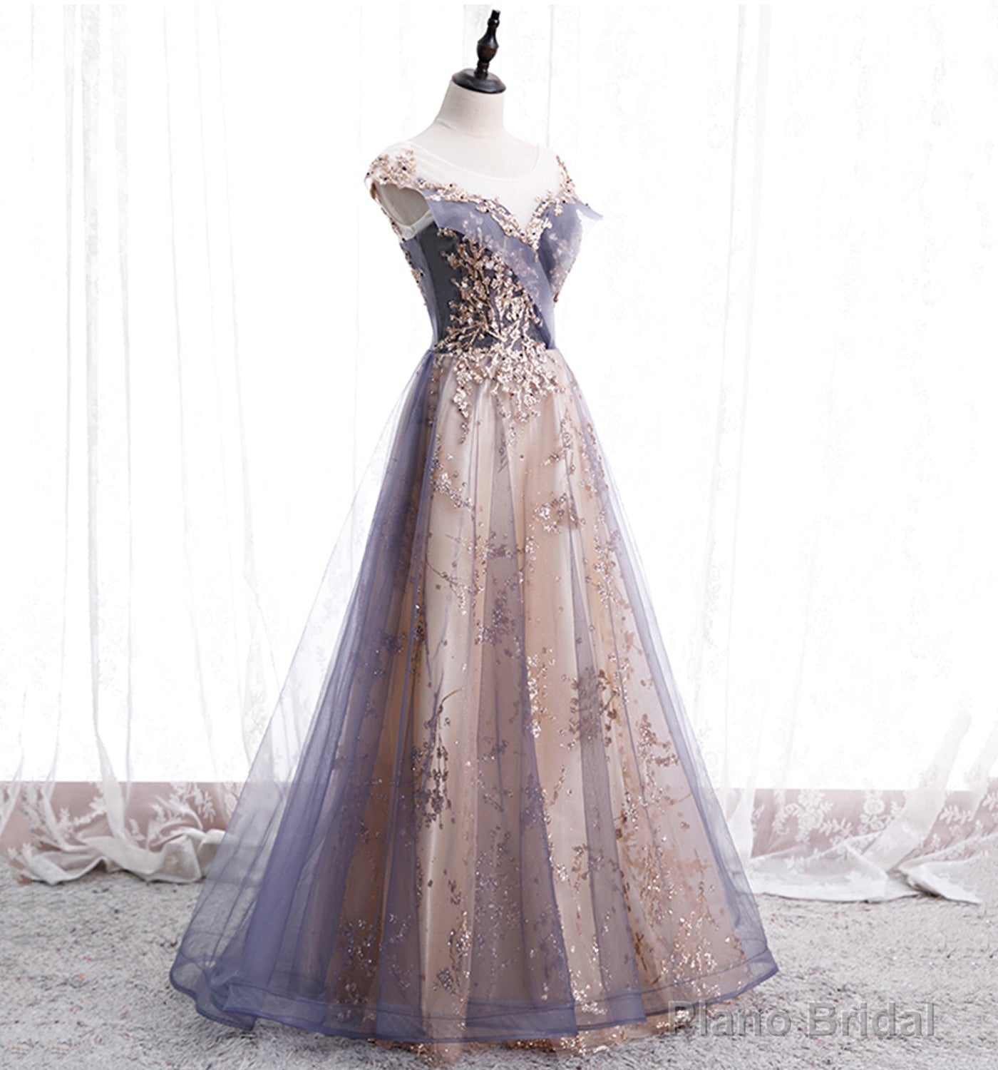 Cute Tulle Sequins Long Prom Dress, Evening Dress Main image