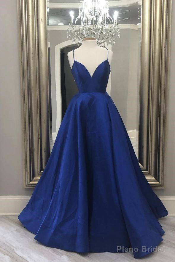 Blue Satin Long Prom Dress, A Line Prom Dress Main image