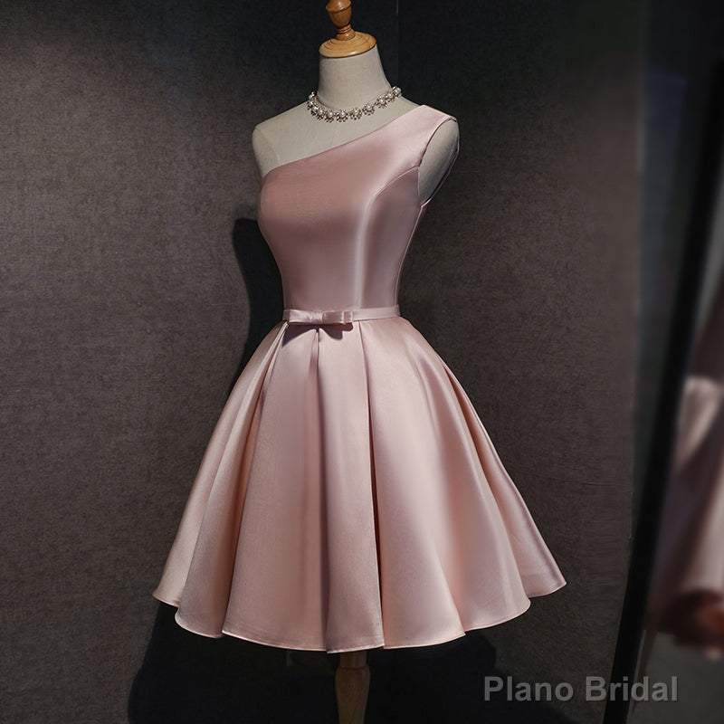 Cute Pink Satin Short Simple Knee Length Pink Short Prom Dresses Main image