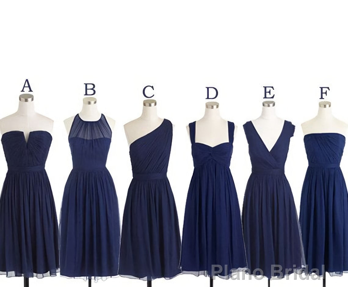 Short Navy Blue Chiffon Mismatch Maid Of Honor Girls Group In Knee Length Simple Prom Dresses Secondary image