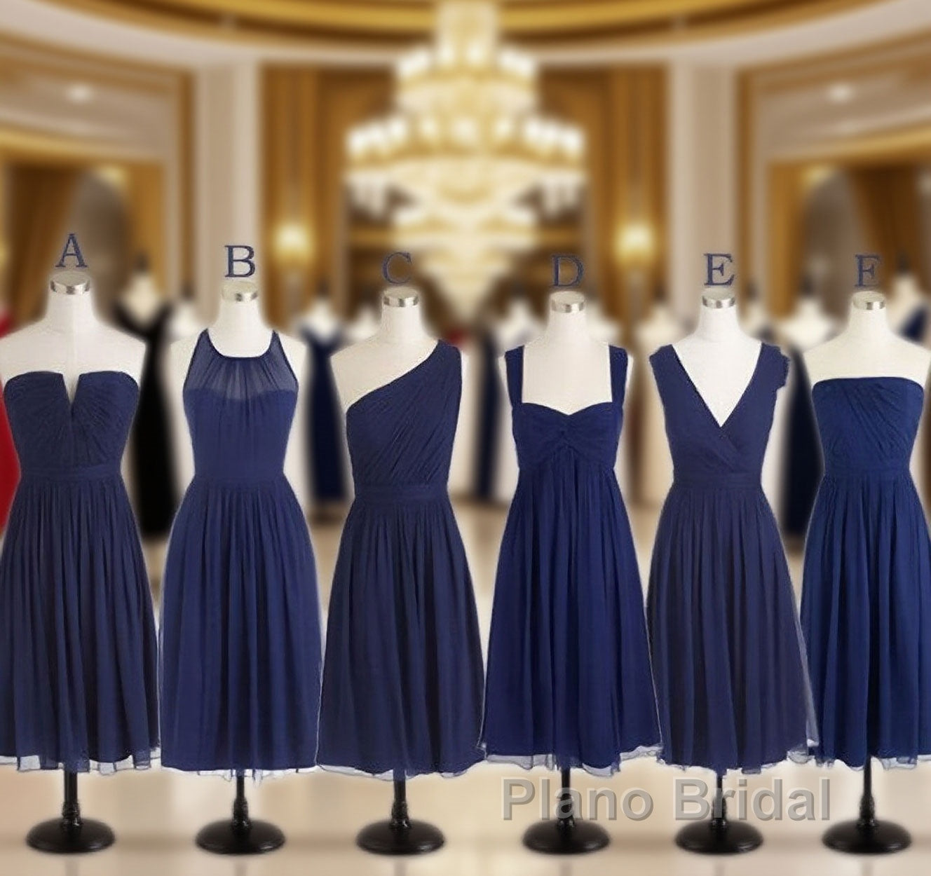 Short Navy Blue Chiffon Mismatch Maid Of Honor Girls Group In Knee Length Simple Cheap Formal Prom Dresses