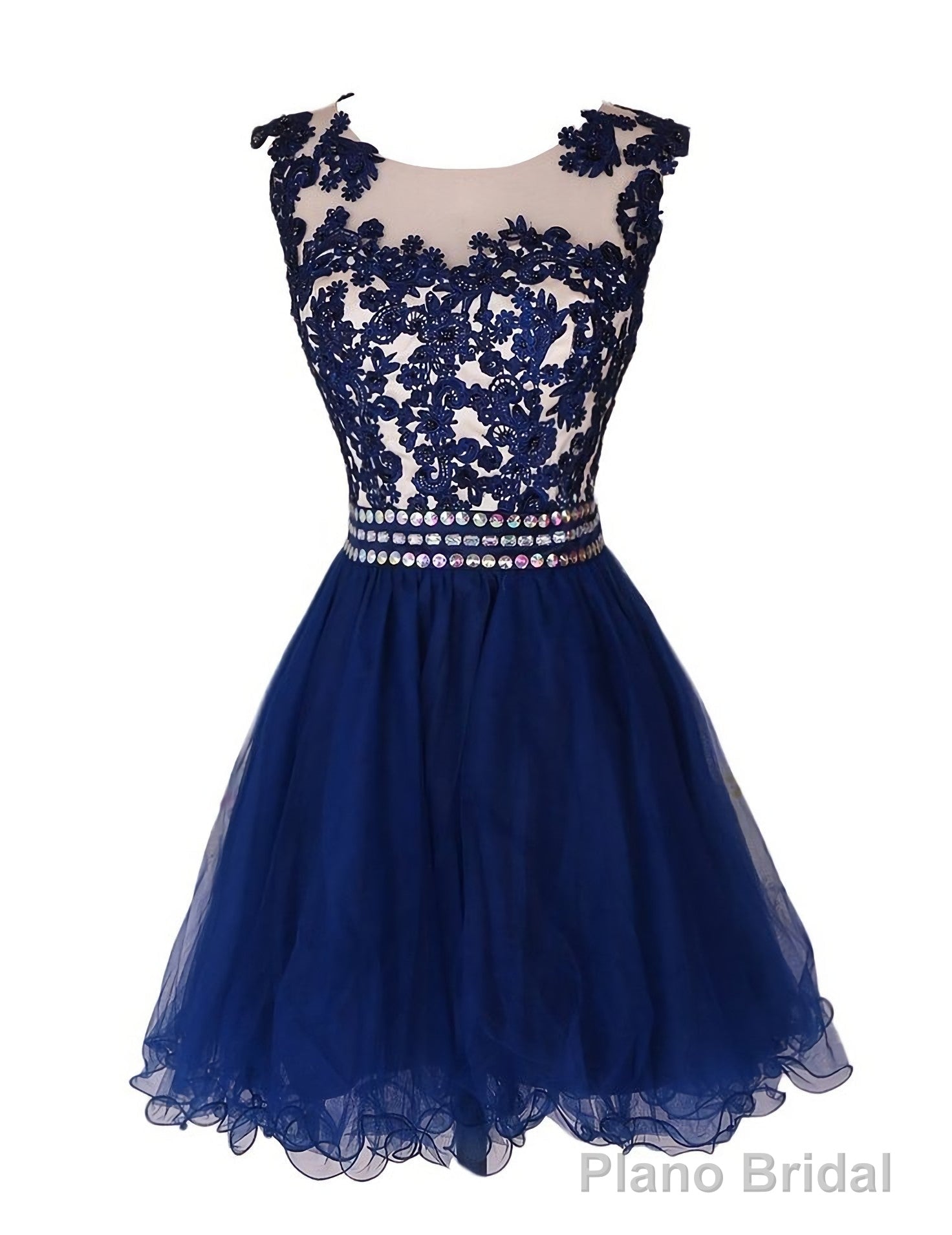 Navy Blue Lace Short With Waist Beadings Royal Blue Custom Made Mini Length Women Skirt Prom Dresses Main image