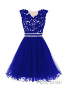 Navy Blue Lace Short With Waist Beadings Royal Blue Custom Made Mini Length Women Skirt Formal Prom Dresses