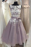 A Line Knee Length 2025 Appliques Bateau Neck V Back Short Plus Size Ready to Wear Homecoming Dresses