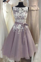 A Line Knee Length 2025 Appliques Bateau Neck V Back Short Plus Size Ready to Wear Homecoming Dresses