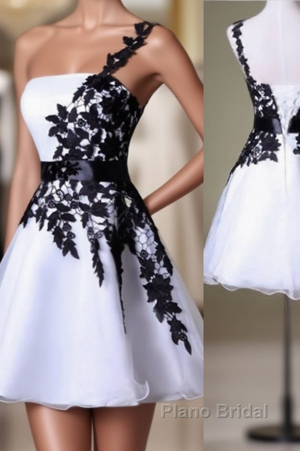 Hot Sales Vintage Black Lace White Organza Short One Shoulder Belt Custom Made Hd021 Formal Prom Dresses Main image