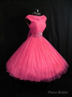 Pink Wedding Dresses, Knee Length Wedding Gown Tulle Wedding Gowns Ball Gown Bridal Dress, Vintage Prom Dresses, Formal Weddings Gowns