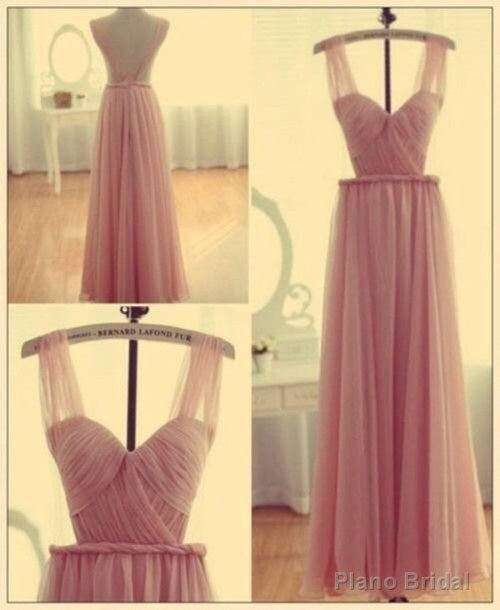 Pink Bridesmaid Gown Backless Chiffon Simple Bridesmaid Dress, Cheap Straps Prom Dress Main image