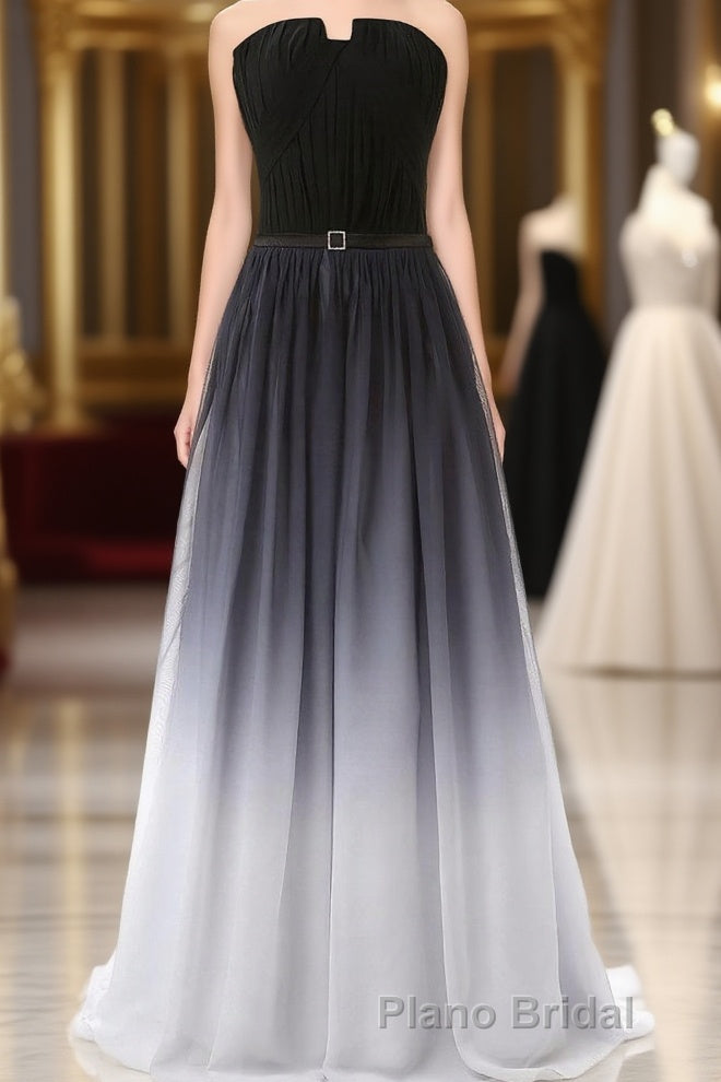 Hot Sales Navy Blue Ombre Gradient Chiffon Long Black Belt Ombre Black Gradient Custom Made Cheap Women Formal Prom Dresses Main image