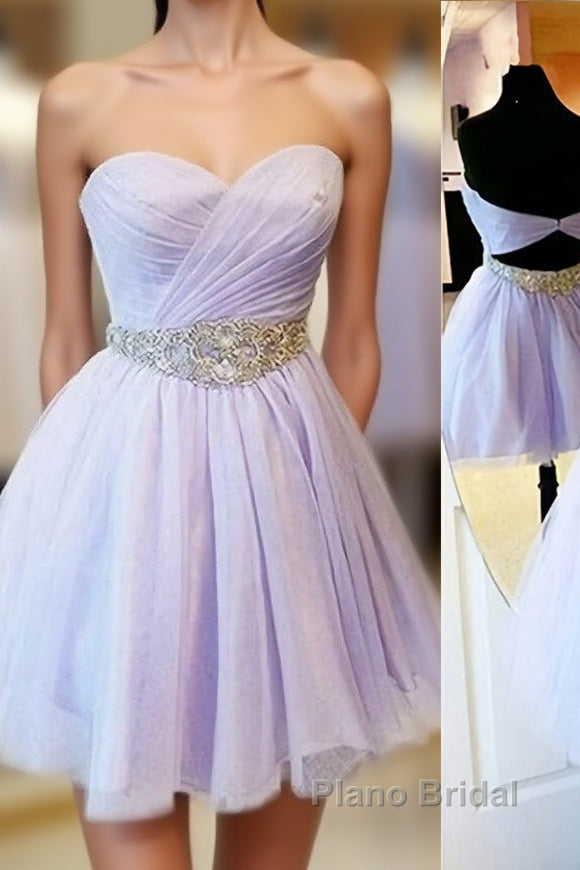 Charming Empire Waist Lavender Sweetheart Backless Short Fashion Beaded Belt Short For Sweet 16 Mini Length Skirt Formal Prom Dresses Main image