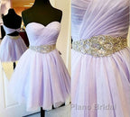Charming Empire Waist Lavender Sweetheart Backless Short Fashion Beaded Belt Short For Sweet 16 Mini Length Skirt Formal Prom Dresses
