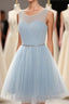Simple Light Blue Short Tulle Cheap Elegant Charming Homecoming Dresses