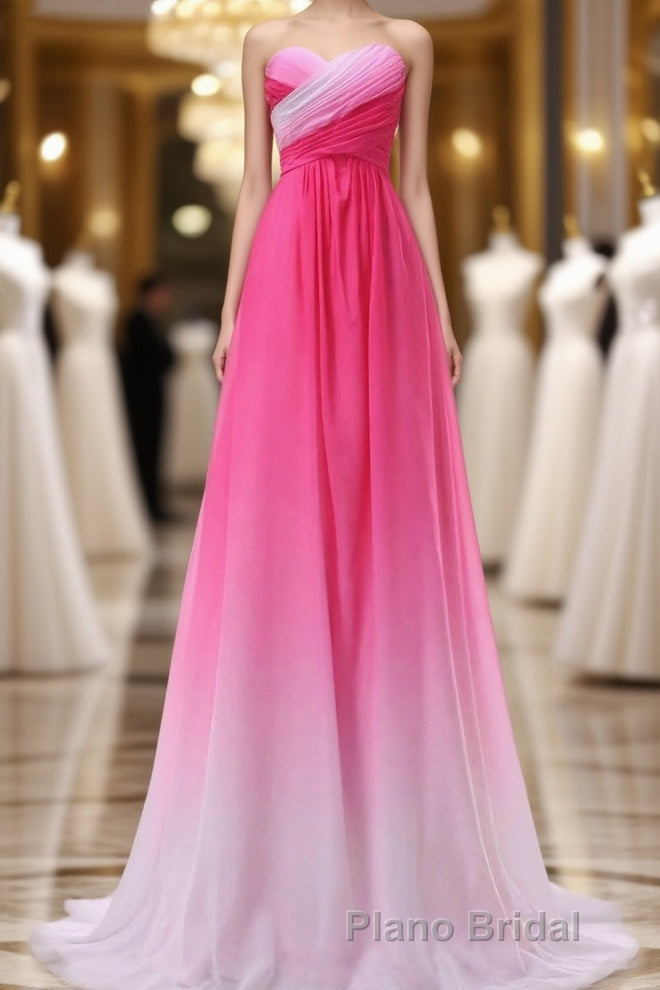 Pretty Pink Sweetheart Long Gradient Chiffon Elegant Formal Prom Dresses Main image