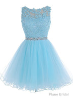 Lace Blue Fitted Short Cute Sweet 16 For Teens Homecoming Dresses
