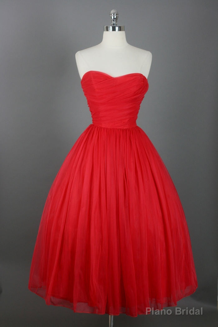 Knee Length Prom Dresses, Red Prom Gown Vintage Prom Gowns Elegant Evening Dress, Cheap Evening Gowns Simple Party Gowns Modest Bridesmaid Dresses, Bridesmaid Gowns Main image