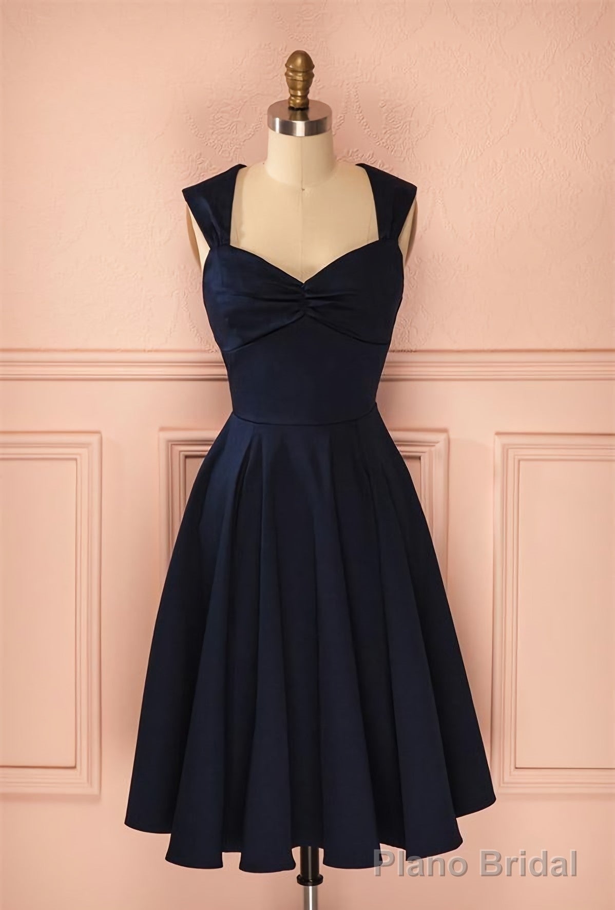 Vintage Simple Short Navy Blue Elegant Handmade Homecoing Homecoming Dresses Main image