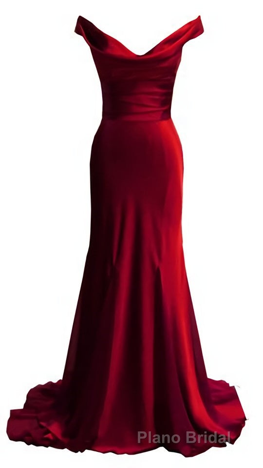 red mermaid off shoulder navy blue Formal Prom Dresses mermaid satin backless charming formal evening gowns 2024 party Dresses Secondary image