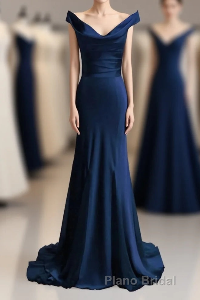 red mermaid off shoulder navy blue Formal Prom Dresses mermaid satin backless charming formal evening gowns 2024 party Dresses Main image