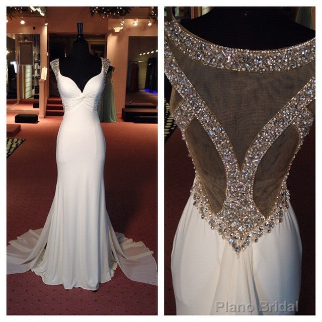 back prom dress white prom dresses beading long charming party dress elegant charming formal dress Main image