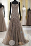 Mermaid Lace Up Brown Tulle Modest Beading V Neck Formal Prom Dresses
