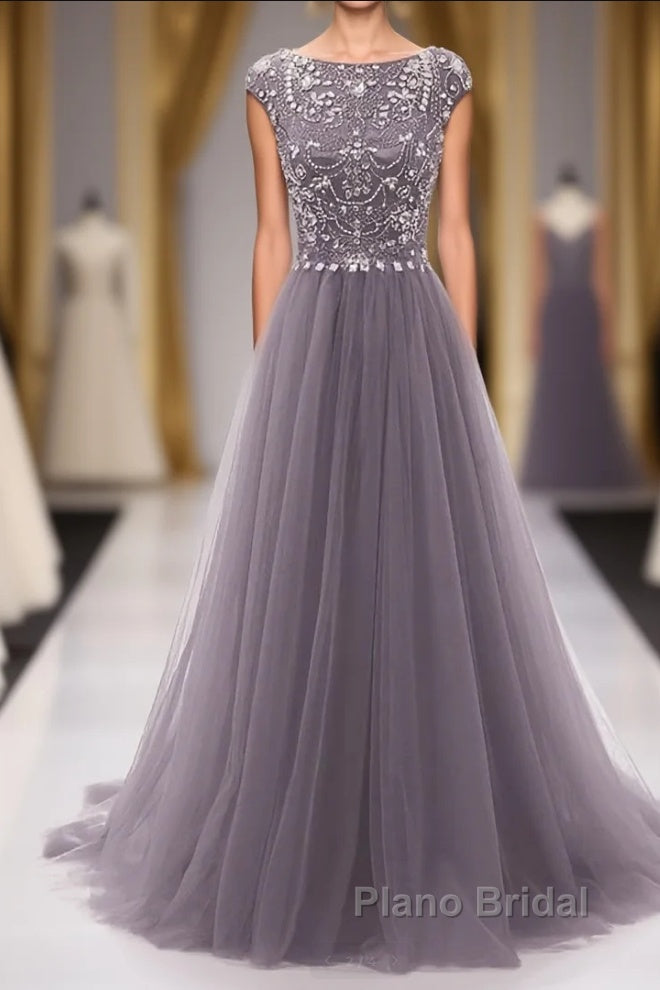 Grey Beading With Flower Type Modest Long Floor Length For Teens Formal Prom Dresses Main image