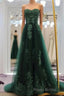 Sweetheart Long Lace Green Sweep Train Lace Up Formal Prom Dresses