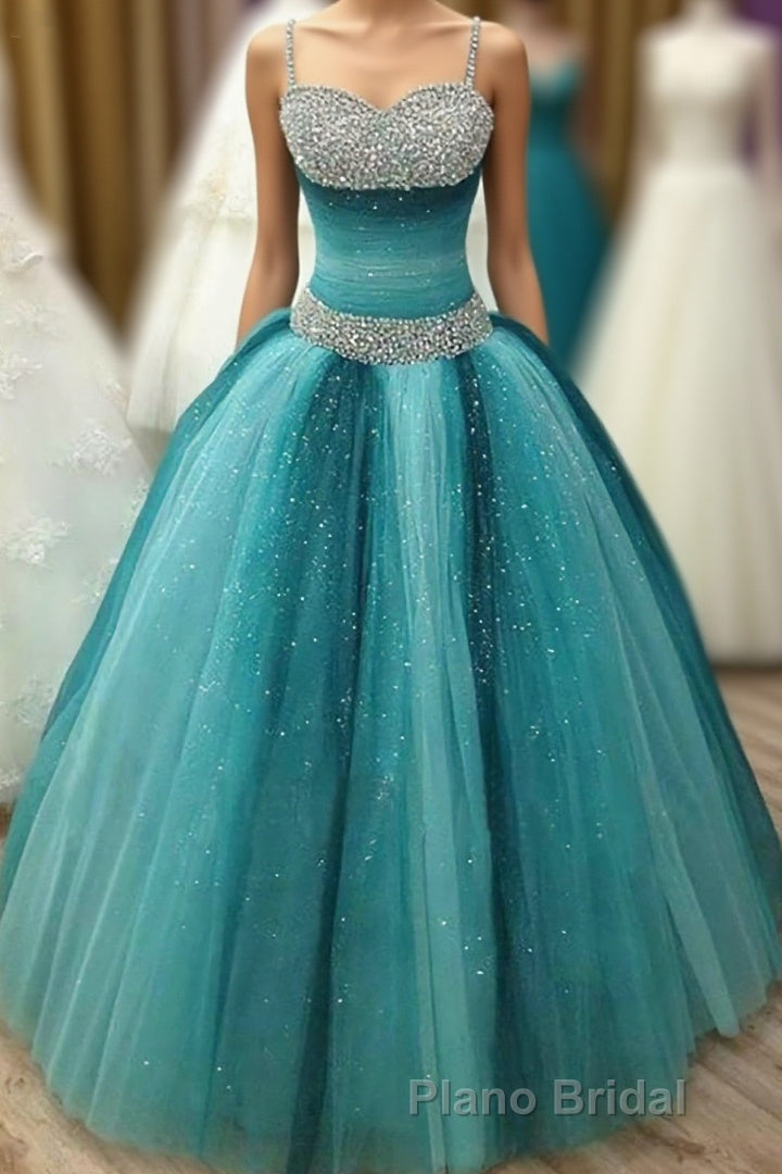 Spaghetti Straps Long Beading Sequin Shiny Modest For Teens Formal Prom Dresses Main image