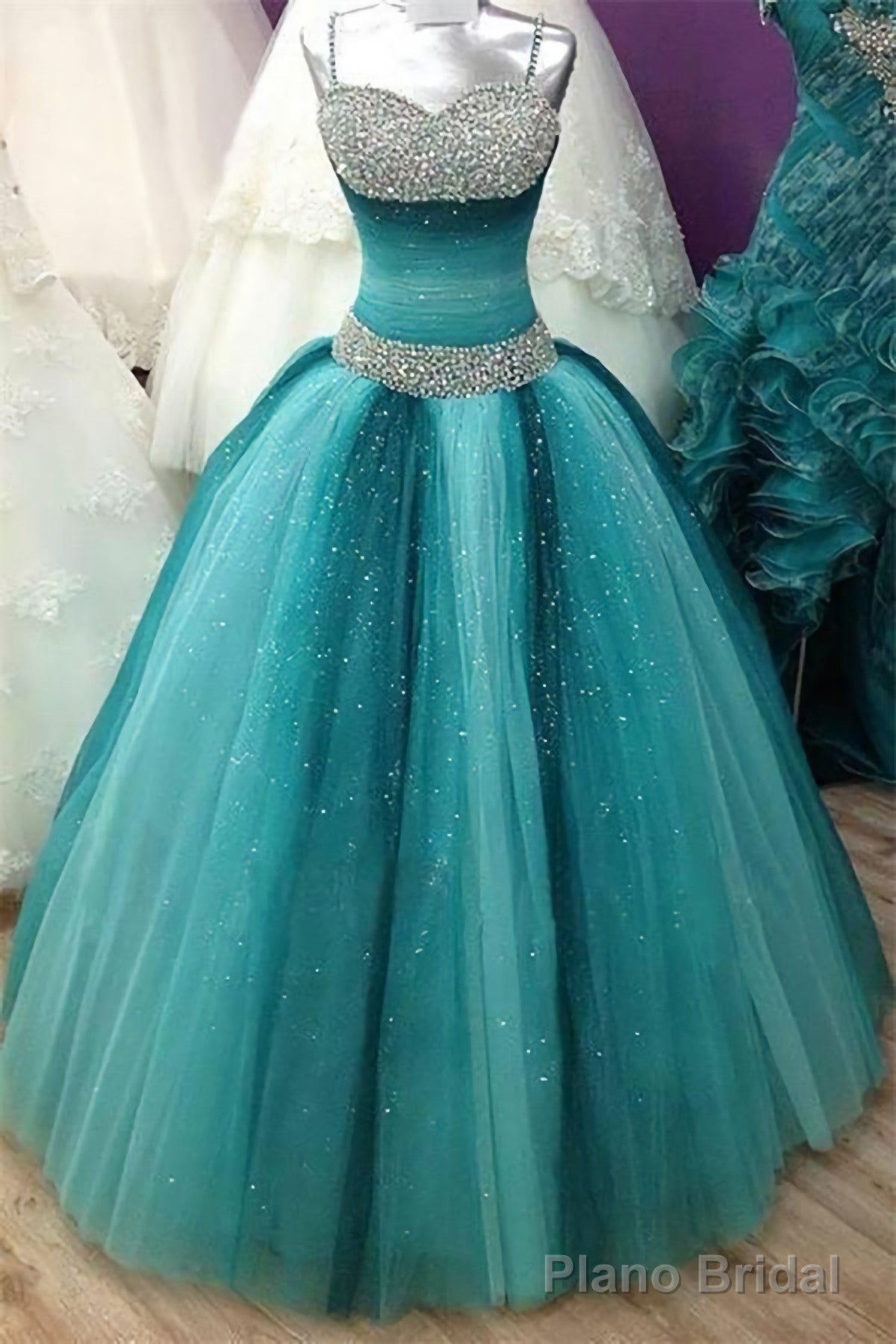 Spaghetti Straps Long Beading Sequin Shiny Modest For Teens Prom Dresses Main image