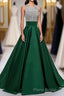Satin Green Modest Beading Long For Teens Formal Prom Dresses