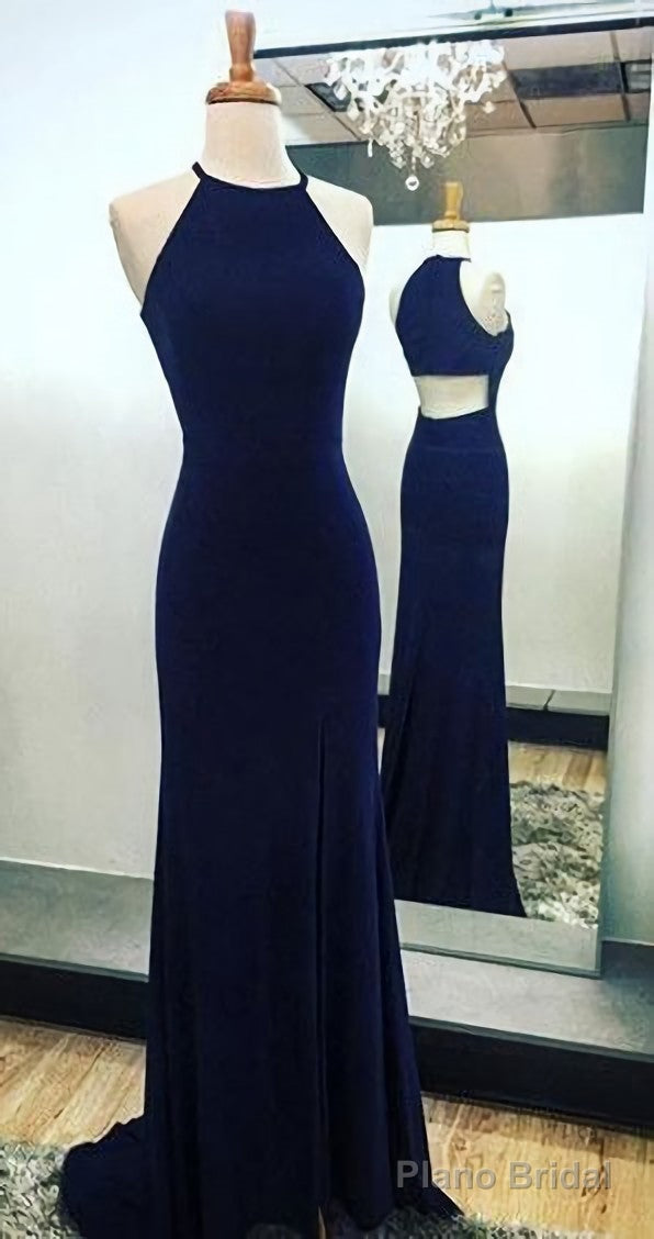 Navy Blue Simple Long Woman Chiffon Prom Dresses Main image