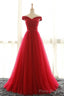 Off The Shoulder Red A Line Pleated Long Red Prom Dresses