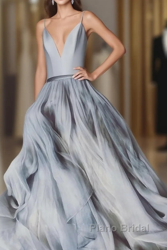 Spaghetti Straps V Neck Long Senior Women Formal Prom Dresses Main image